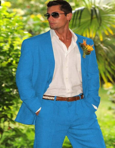 Linen Suit - Mens Summer Suits French Blue - Turqoise Color - Beach Wedding