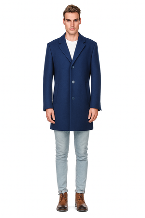 French Saphire Blue Wool and Cashmere Carcoat in Color "Indigo Blue" - Topcoat Three Quarter