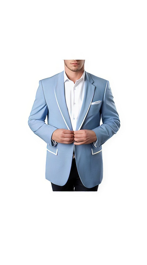 Men'S Tazio Cheap Priced Designer Fashion Dress Casual Blazer For Men On Sale Light Blue With White Trim Slim Fit Wedding Blazer