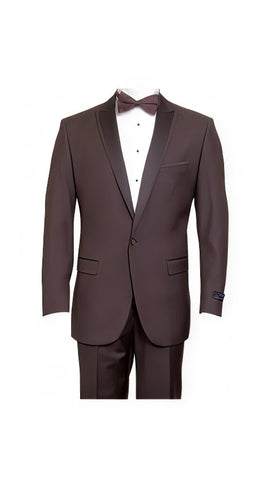 Men'S Brown 1 Cover Button Front Closure Slim Fit Suit Peak Lapel Tuxedo Suit - Wide Lapel Tuxedo