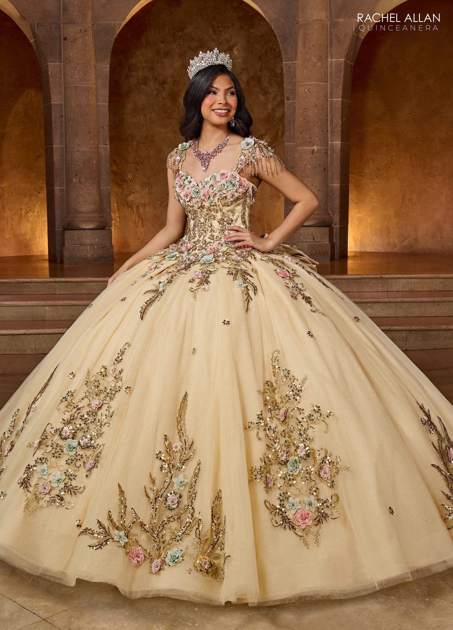 Rachel Allan RQ3126 Fringe Cap Sleeve Quinceanera Dress