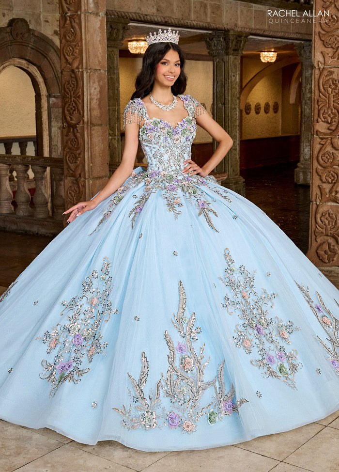 Rachel Allan RQ3126 Fringe Cap Sleeve Quinceanera Dress