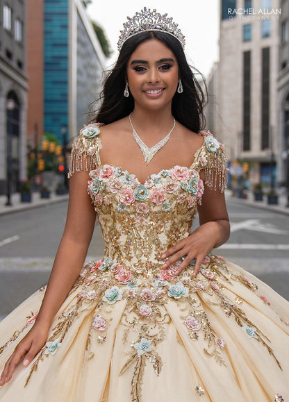 Rachel Allan RQ3126 Fringe Cap Sleeve Quinceanera Dress