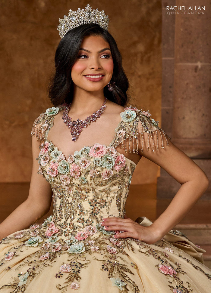 Rachel Allan RQ3126 Fringe Cap Sleeve Quinceanera Dress