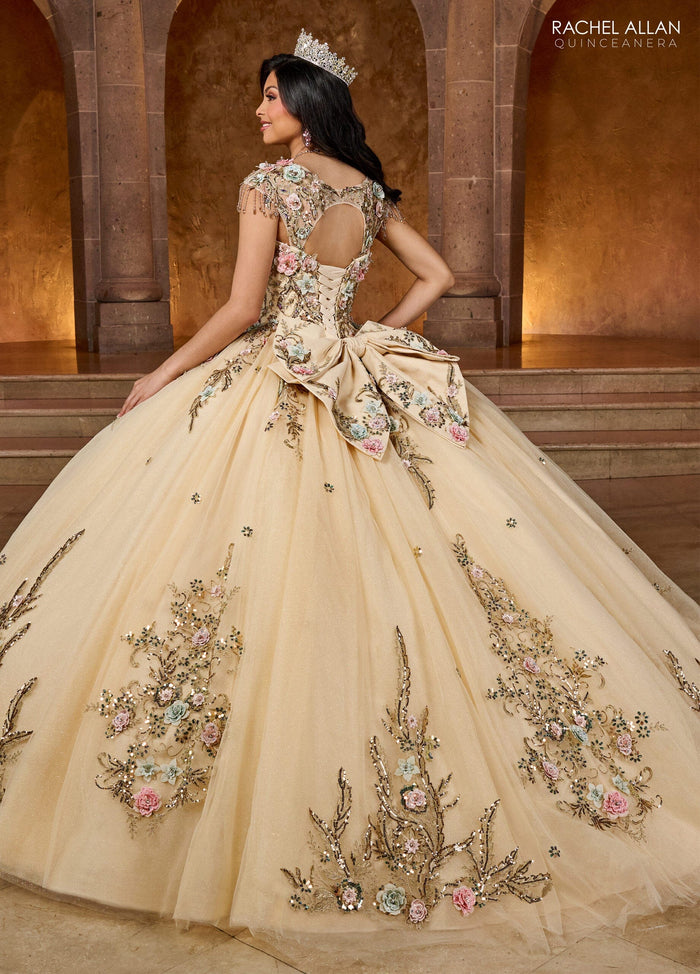 Rachel Allan RQ3126 Fringe Cap Sleeve Quinceanera Dress