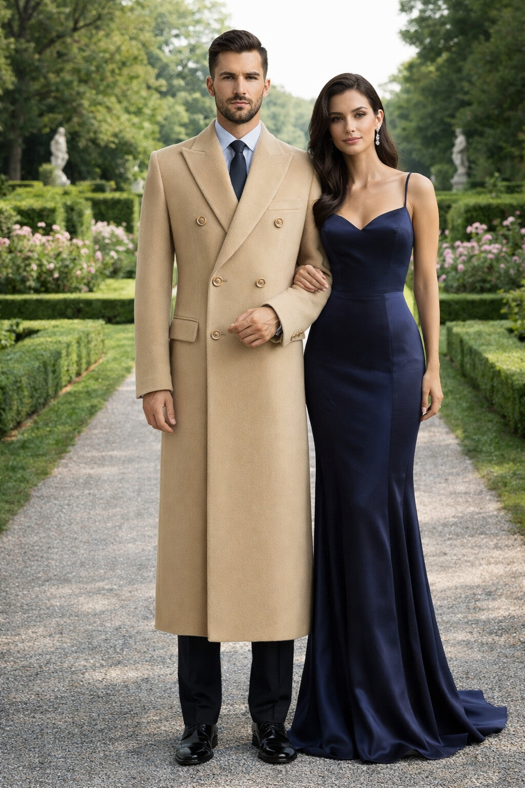 Men's Wool And Cashmere Double Breasted Long Overcoat Beige ~ Camel Three Quarter Winter Men's Topcoat Sale