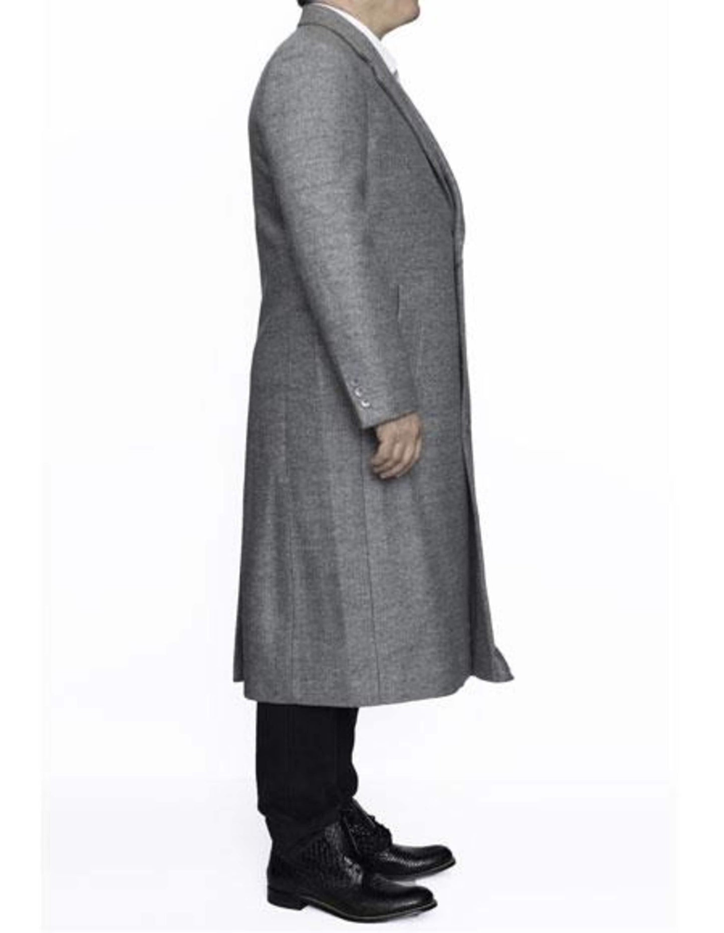 Full Length Light Grey Ankle length Wool Dress Top Coat / Overcoat - Men's Tuxedo USA