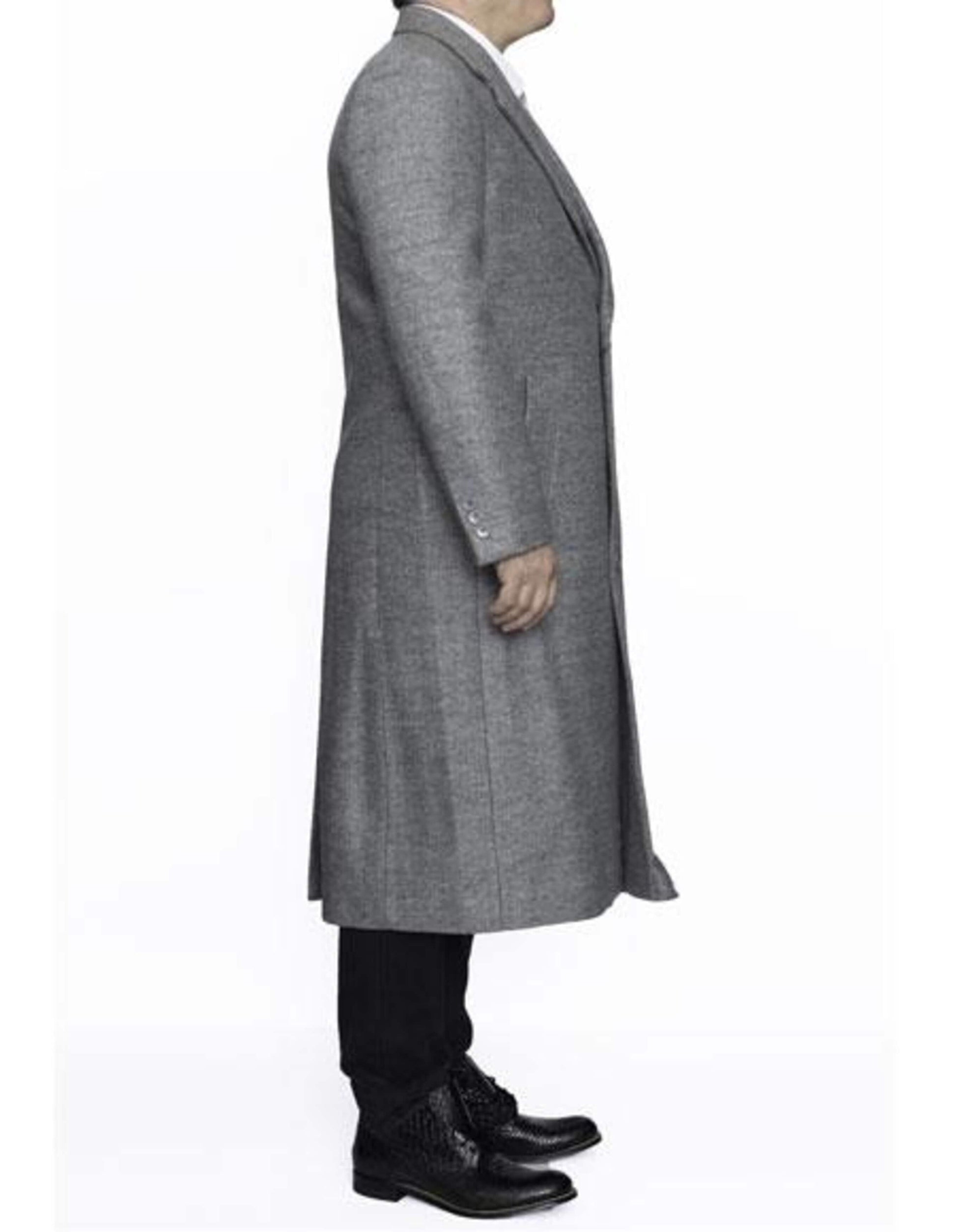 Full Length Light Grey Ankle length Wool Dress Top Coat / Overcoat - Men's Tuxedo USA