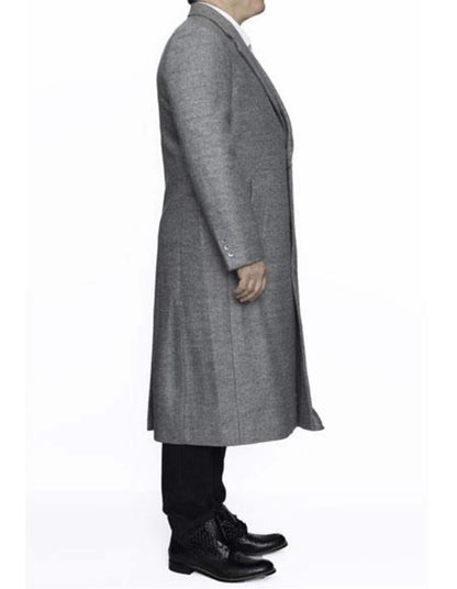 Men'sLong Full Length Light Grey Wool Overcoat, 3 Button, Notch Lapel, All Sizes