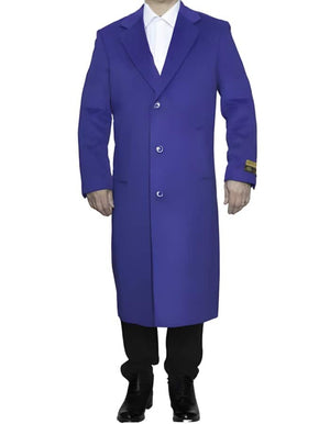 Mens Overcoat - Topcoat For Men - Winter Fabric - Full Length Royal Blue Wool Dress Ankle length Top Coat/Overcoat - Men's Tuxedo USA