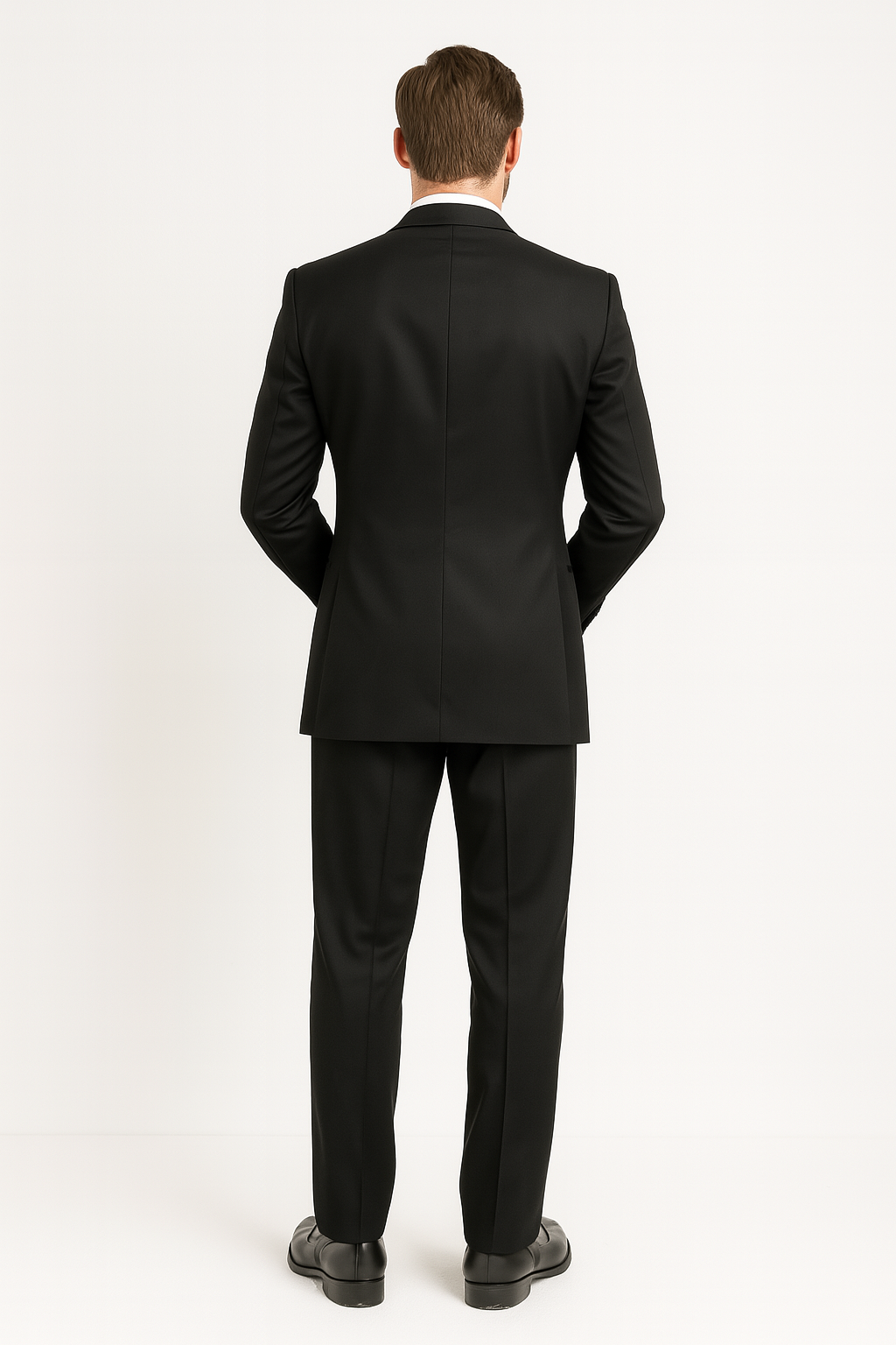 Mens 100% Wool 1 Button Peak Lapel Tuxedo in Black