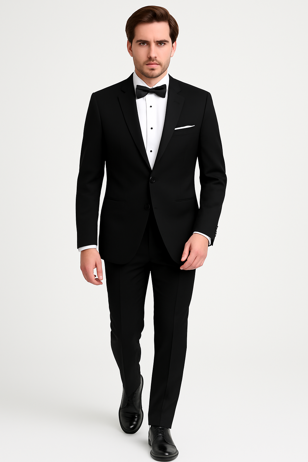 Mens 100% Wool 1 Button Peak Lapel Tuxedo in Black
