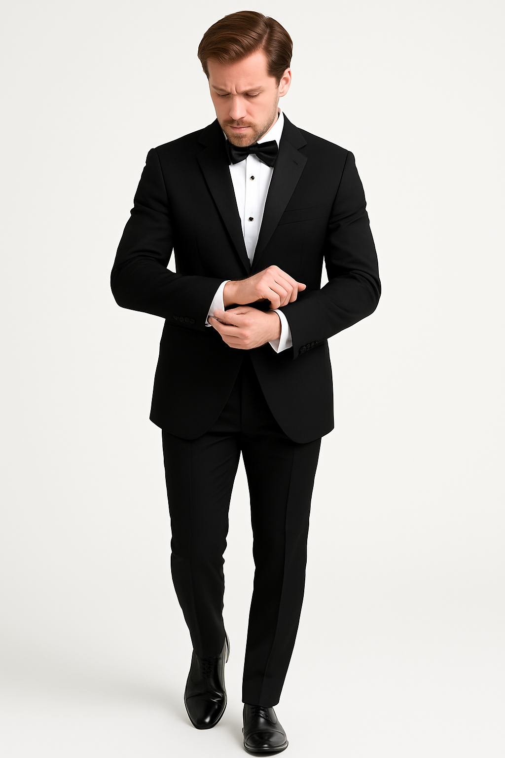 Mens 100% Wool 1 Button Peak Lapel Tuxedo in Black