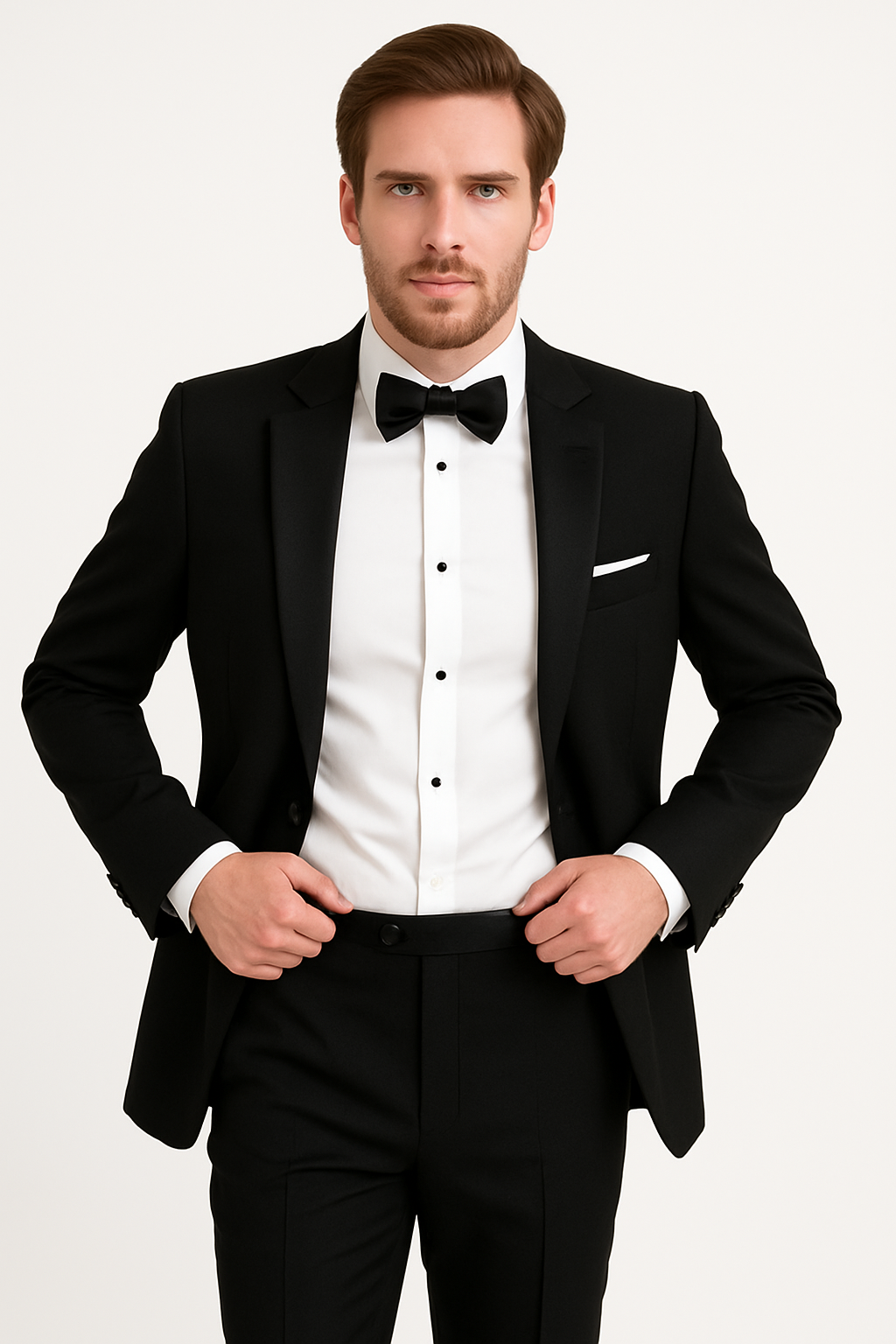 Mens 100% Wool 1 Button Peak Lapel Tuxedo in Black