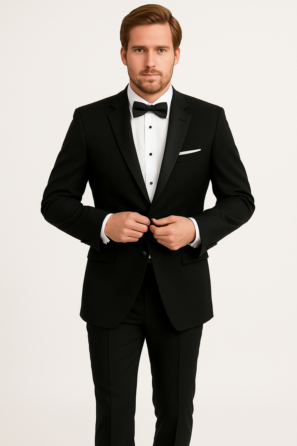 Mens 100% Wool 1 Button Peak Lapel Tuxedo in Black