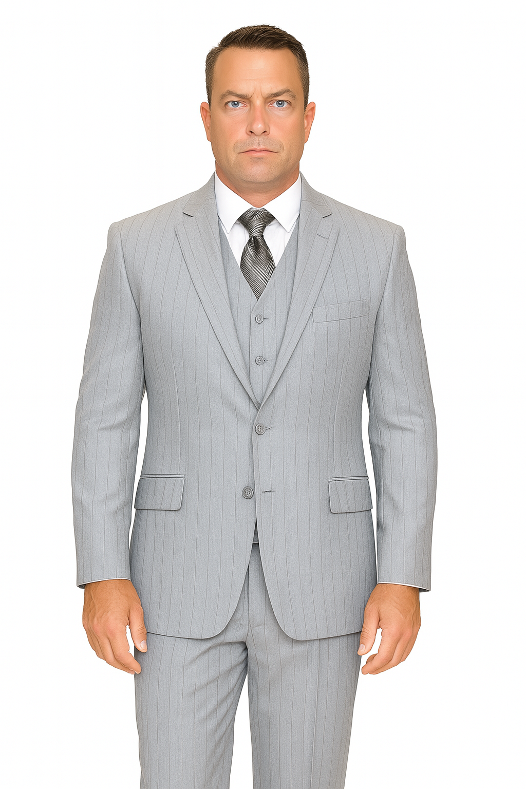 Mens Vested Gatsby Suit Pinstripe Grey Regular Fit Venetian