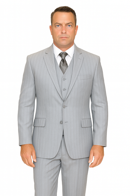 Mens Vested Gatsby Suit Pinstripe Grey Regular Fit Venetian