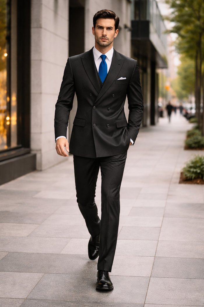 Giorgio Fiorelli Double-Breast Black Stripe Suit