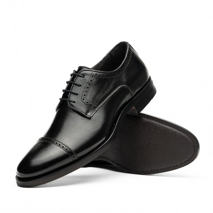 Zelli Giovanni Black Cap Toe Brogues with Textured Finish