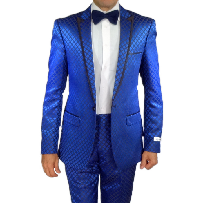 Giovanni Testi Navy Checkered Slim Fit Suit Tuxedo