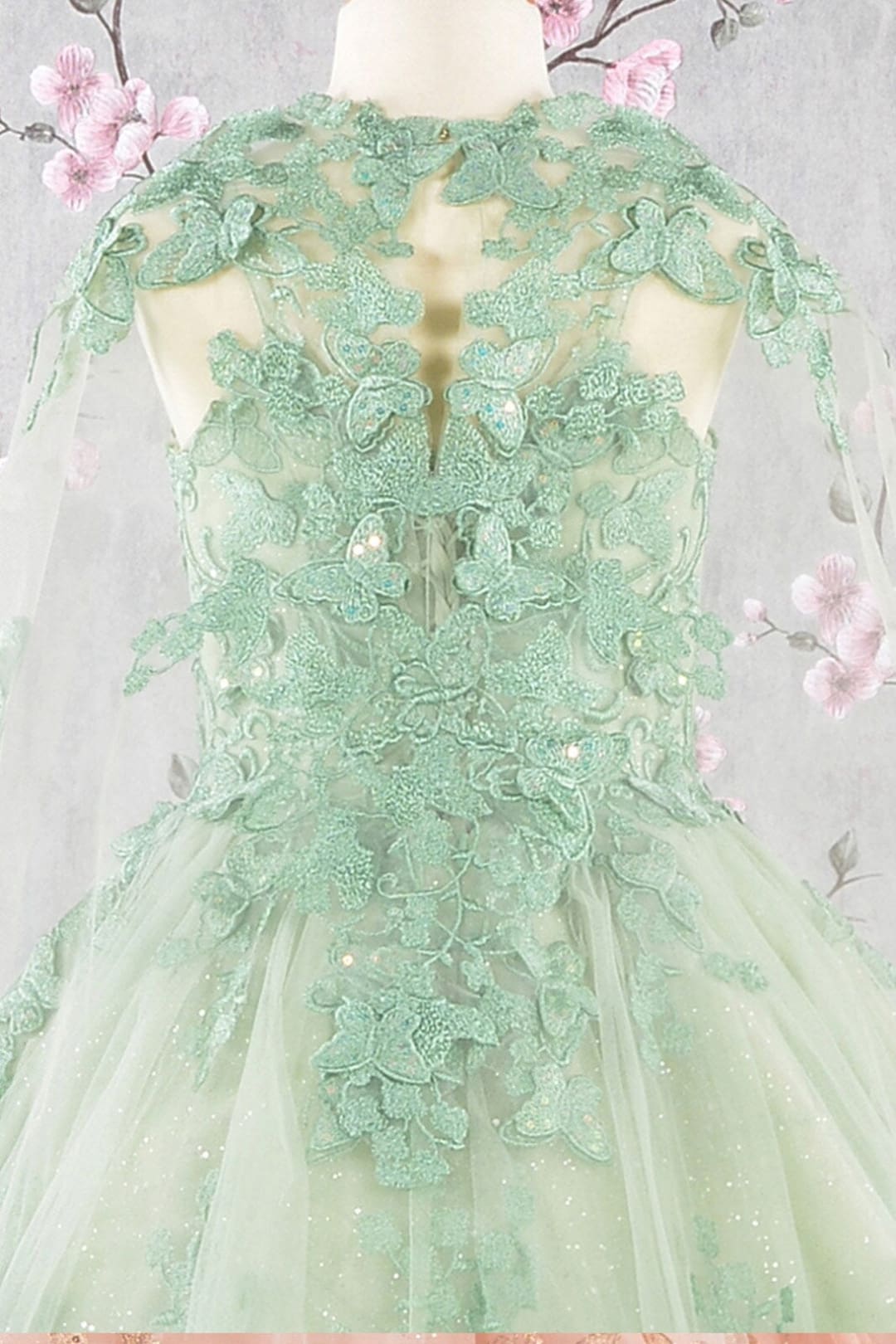 Girls 3D Butterfly Sleeveless Cape Gown by Elizabeth K GK114 - Girls Formal Dresses