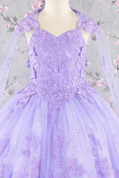 Girls 3D Butterfly Sleeveless Cape Gown by Elizabeth K GK114 - Girls Formal Dresses