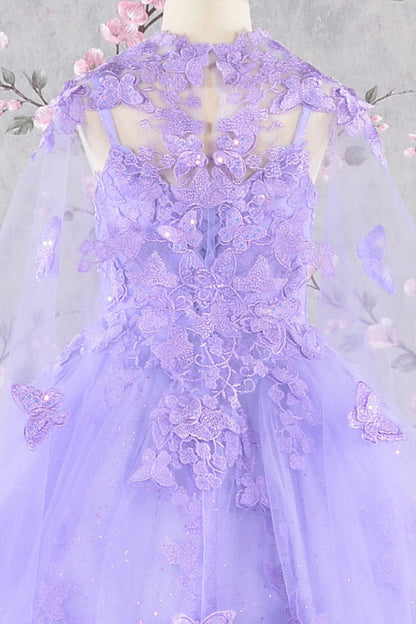 Girls 3D Butterfly Sleeveless Cape Gown by Elizabeth K GK114 - Girls Formal Dresses