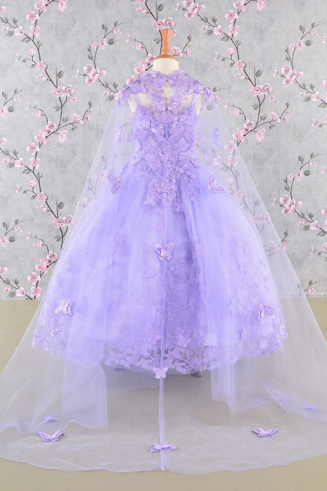 Girls 3D Butterfly Sleeveless Cape Gown by Elizabeth K GK114 - Girls Formal Dresses