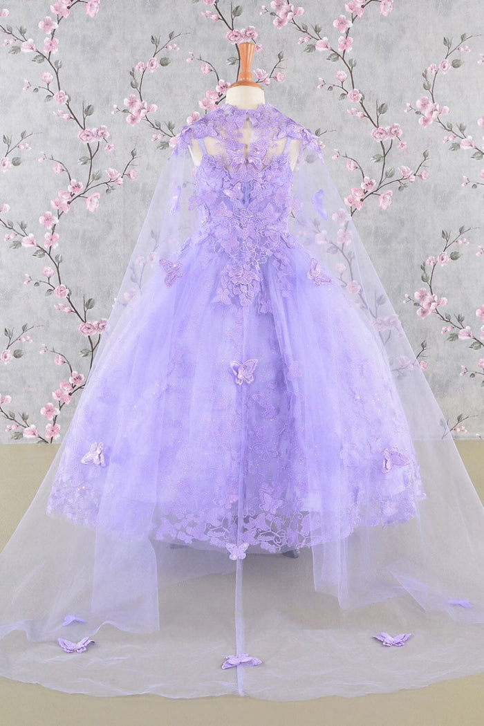 Girls 3D Butterfly Sleeveless Cape Gown by Elizabeth K GK114 - Girls Formal Dresses