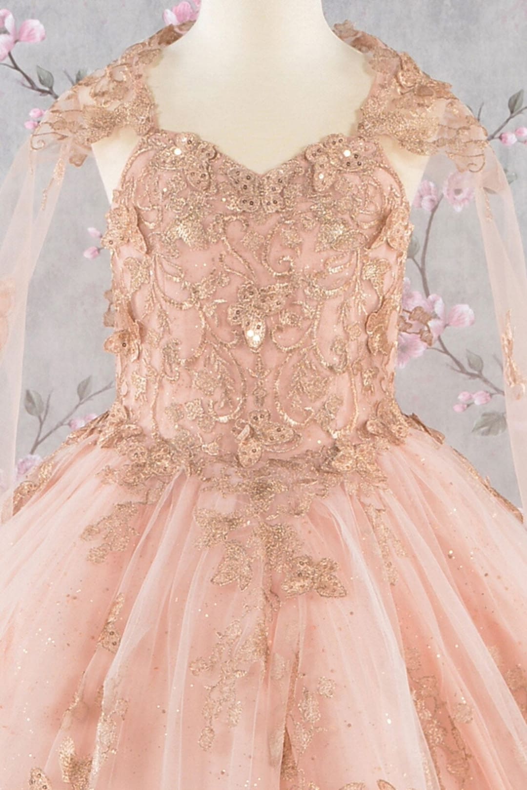 Girls 3D Butterfly Sleeveless Cape Gown by Elizabeth K GK114 - Girls Formal Dresses