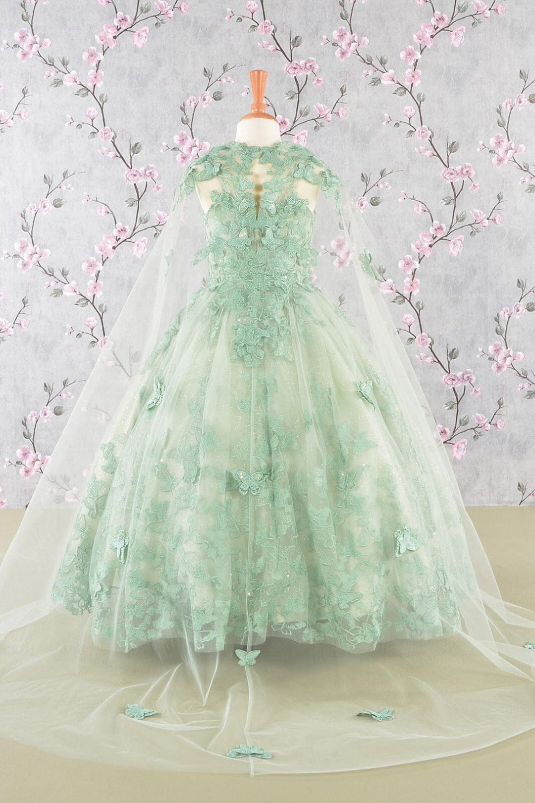 Girls 3D Butterfly Sleeveless Cape Gown by Elizabeth K GK114 - Girls Formal Dresses