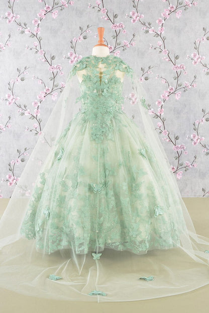 Girls 3D Butterfly Sleeveless Cape Gown by Elizabeth K GK114 - Girls Formal Dresses