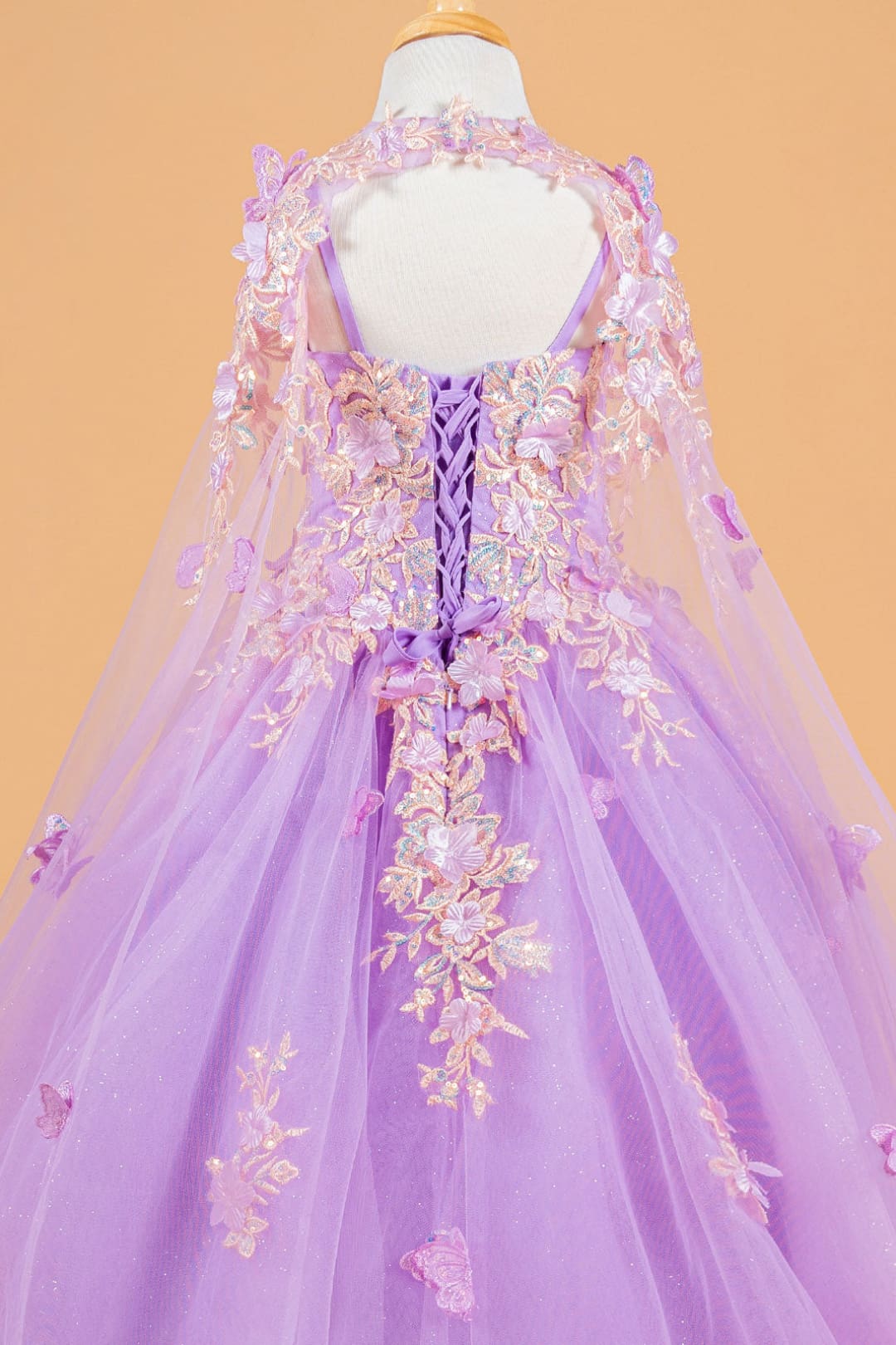 Girls 3D Floral Cape Gown by Elizabeth K GK119 - Girls Formal Dresses