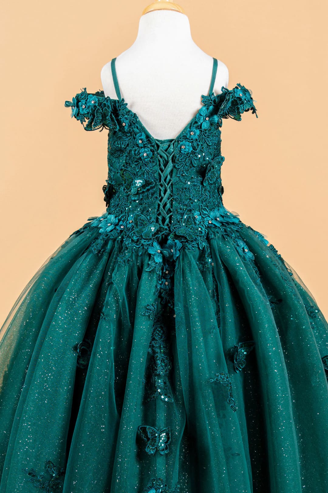 Girls 3D Floral Cold Shoulder Gown by Elizabeth K GK117 - Girls Formal Dresses