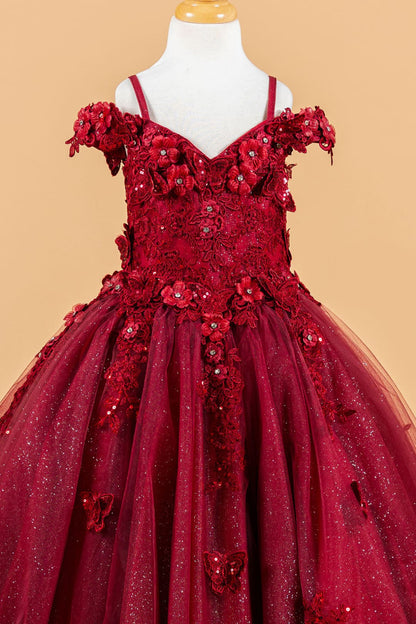 Girls 3D Floral Cold Shoulder Gown by Elizabeth K GK117 - Girls Formal Dresses