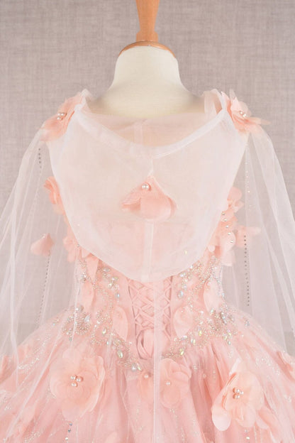 Girls 3D Floral Sleeveless Cloak Gown by Elizabeth K GK105 - Girls Formal Dresses