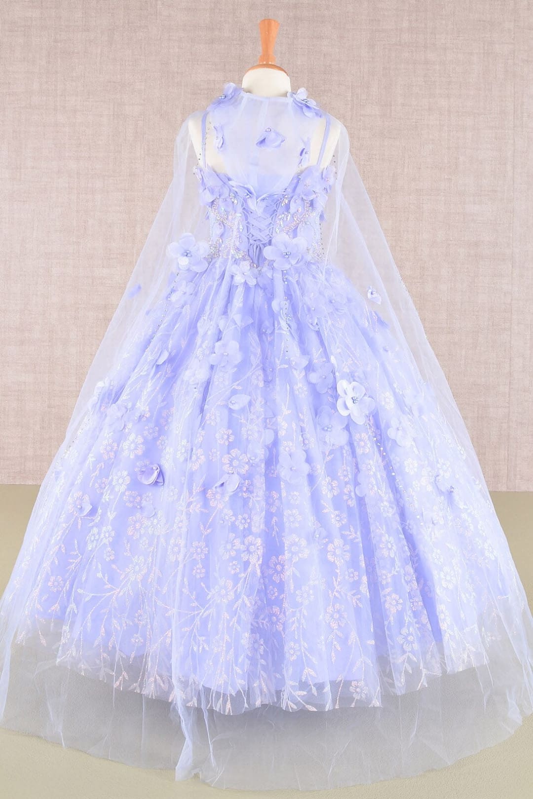 Girls 3D Floral Sleeveless Cloak Gown by Elizabeth K GK105 - Girls Formal Dresses