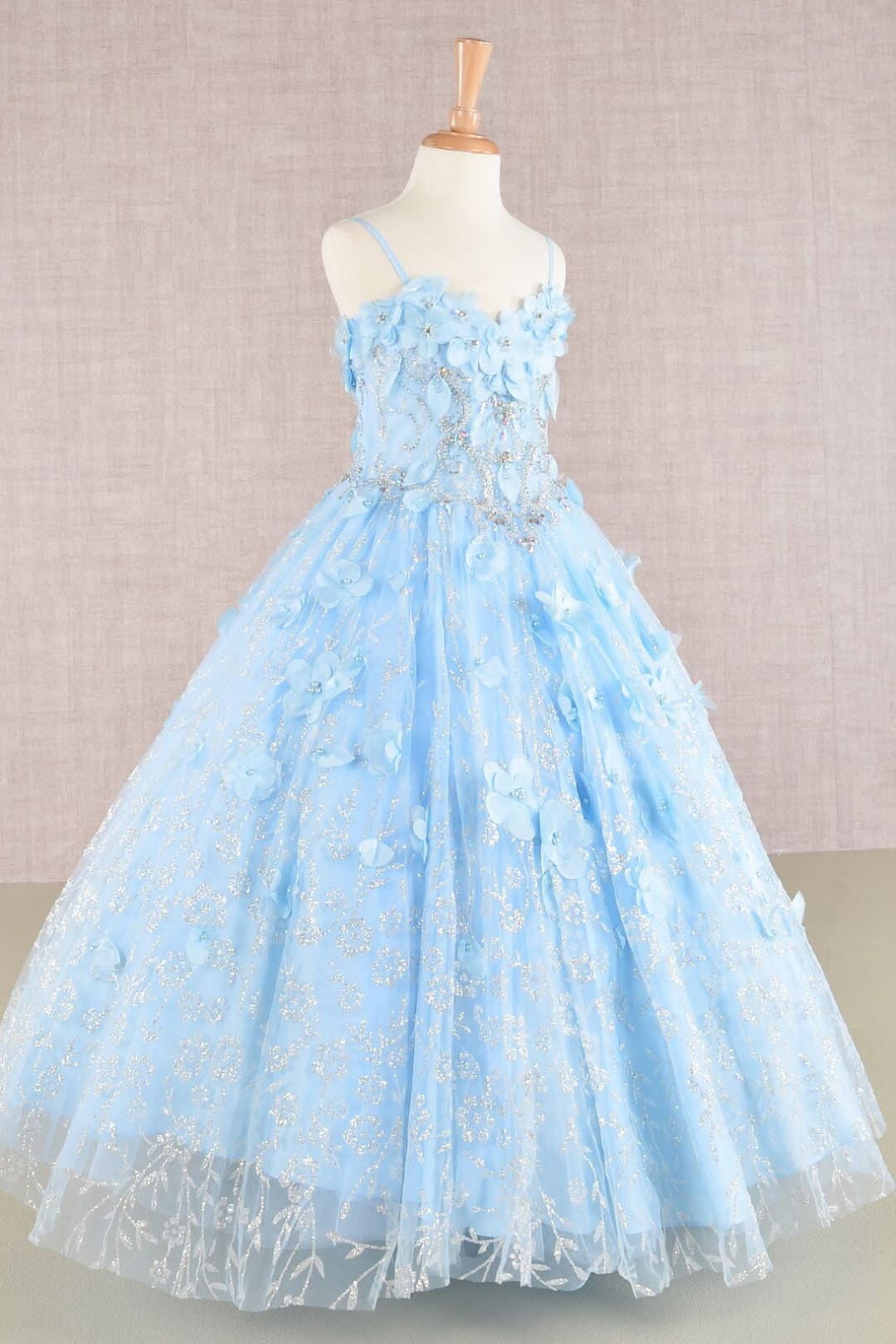 Girls 3D Floral Sleeveless Cloak Gown by Elizabeth K GK105 - Girls Formal Dresses