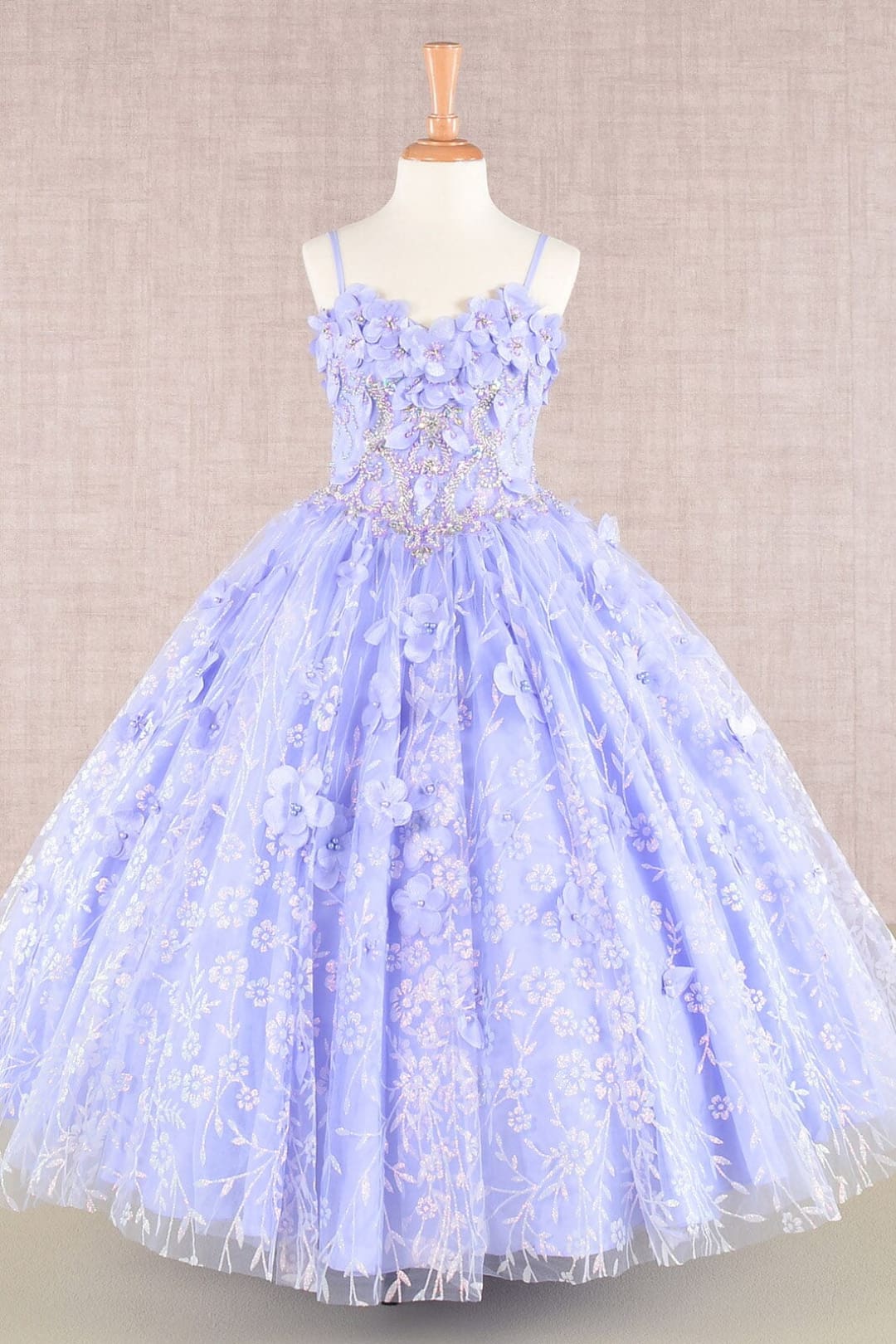 Girls 3D Floral Sleeveless Cloak Gown by Elizabeth K GK105 - Girls Formal Dresses