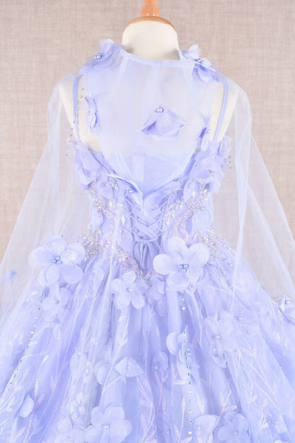 Girls 3D Floral Sleeveless Cloak Gown by Elizabeth K GK105 - Girls Formal Dresses