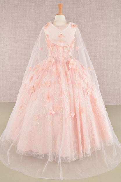 Girls 3D Floral Sleeveless Cloak Gown by Elizabeth K GK105 - Girls Formal Dresses
