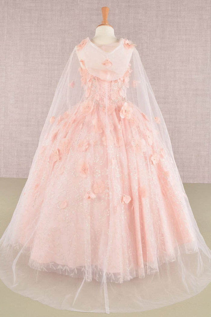 Girls 3D Floral Sleeveless Cloak Gown by Elizabeth K GK105 - Girls Formal Dresses