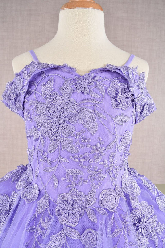 Girls Embroidered Cold Shoulder Gown by Elizabeth K GK112 - Girls Formal Dresses