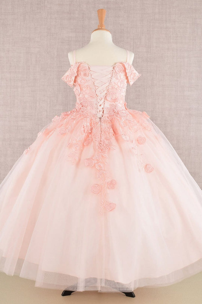 Girls Embroidered Cold Shoulder Gown by Elizabeth K GK112 - Girls Formal Dresses