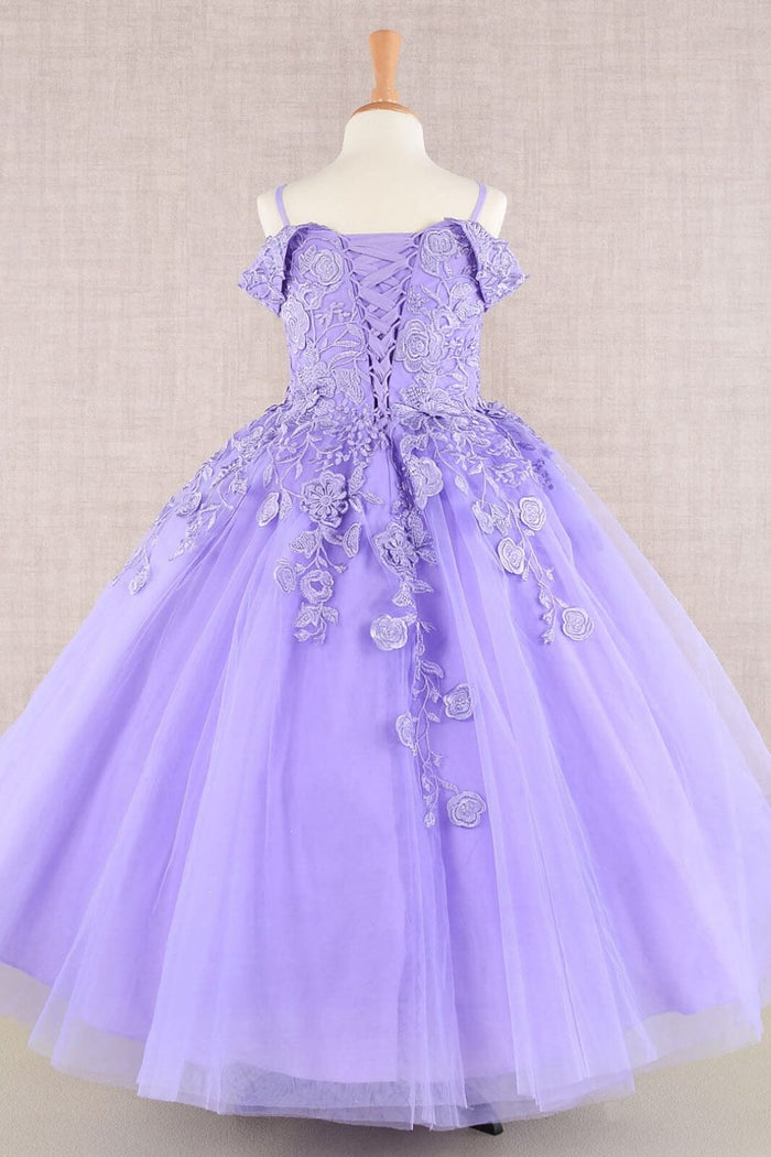 Girls Embroidered Cold Shoulder Gown by Elizabeth K GK112 - Girls Formal Dresses