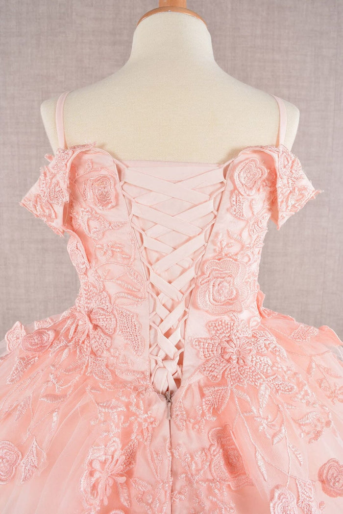 Girls Embroidered Cold Shoulder Gown by Elizabeth K GK112 - Girls Formal Dresses