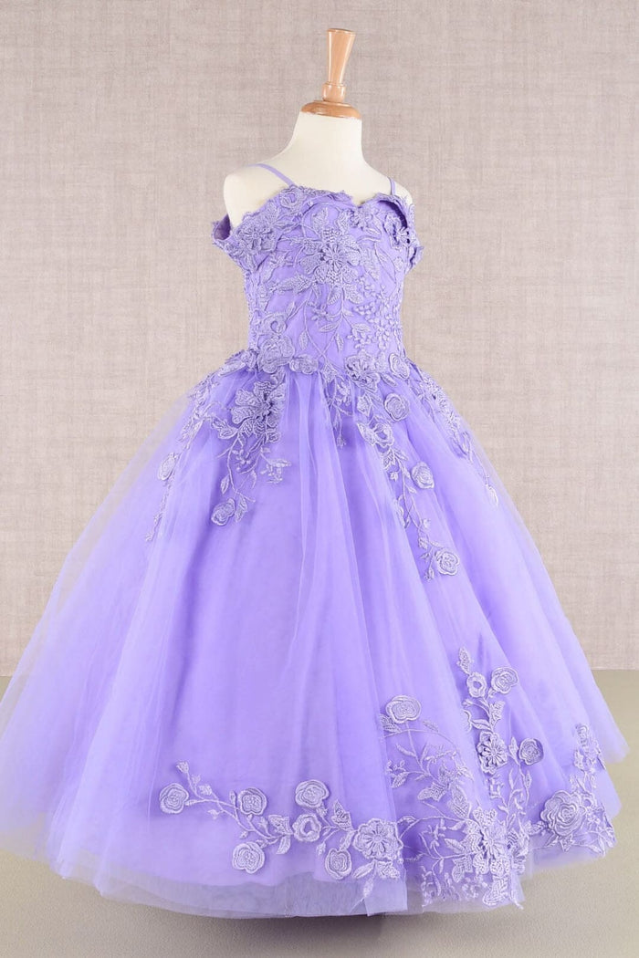 Girls Embroidered Cold Shoulder Gown by Elizabeth K GK112 - Girls Formal Dresses
