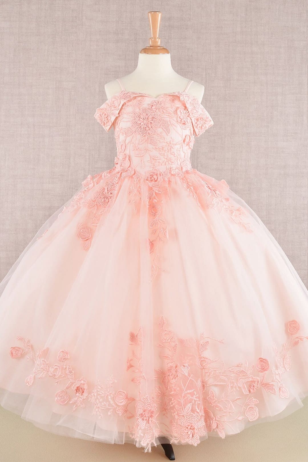 Girls Embroidered Cold Shoulder Gown by Elizabeth K GK112 - 2 / Blush - Girls Formal Dresses