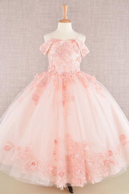 Girls Embroidered Cold Shoulder Gown by Elizabeth K GK112 - 2 / Blush - Girls Formal Dresses