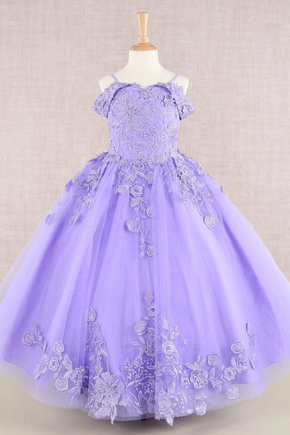 Girls Embroidered Cold Shoulder Gown by Elizabeth K GK112 - 2 / Lavender - Girls Formal Dresses
